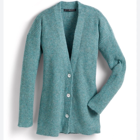 Peruvian Connection Sweaters - Peruvian Connection Ribbed Boyfriend Cardian in Teal